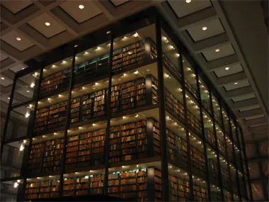 Yale’s Beinecke Library has a six-story glass tower of books inside the building