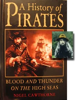 The cover of Nigel Cawthorne’s book “A History of Pirates” with an inset photo of George Harrison from the cover of his album “All Things Must Pass.” The pirate on the book’s cover looks remarkably like Harrison on the album cover.