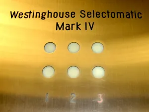 The nameplate of a Westinghouse Selectomatic Mark IV elevator